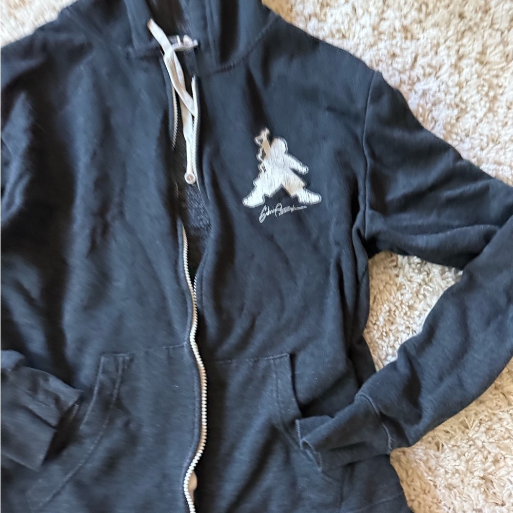 Dark Gray Fleece Hoodie with White Drawstrings - Picture 4 of 7